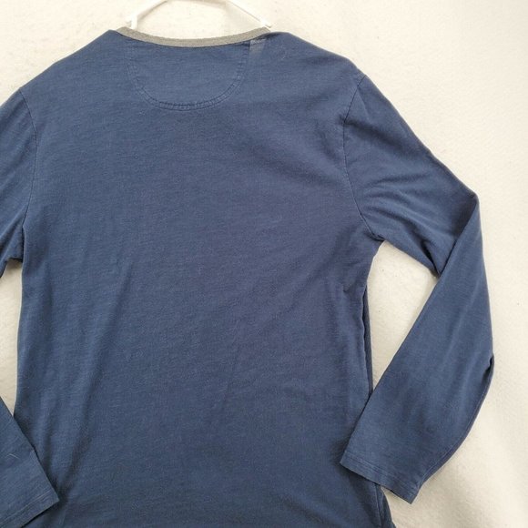 Guess Shirt Men's Long Sleeve Snap Up Henley Pullover Tee Blue Medium - Picture 12 of 12
